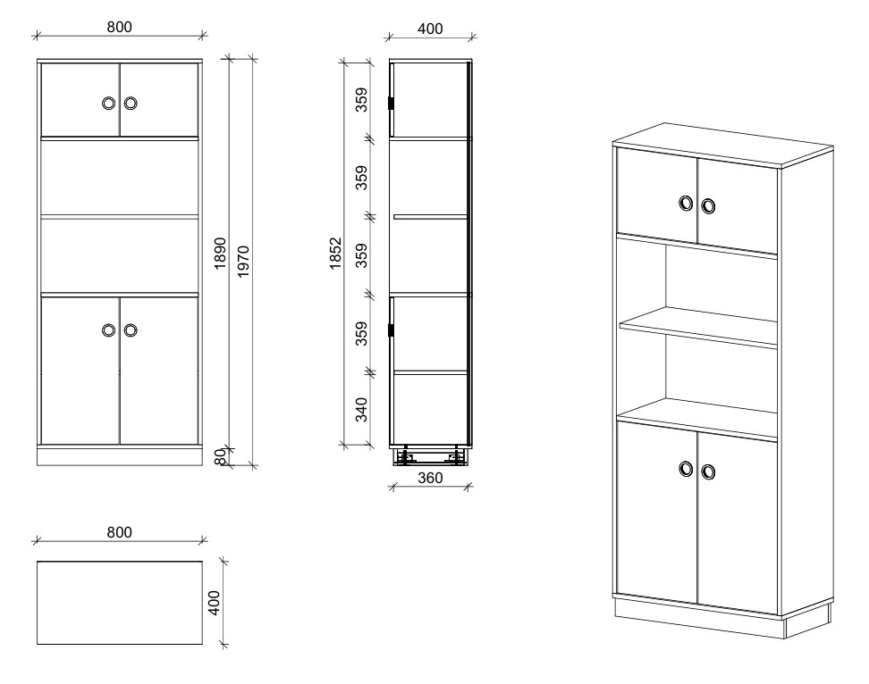 Schrank | mit Türen und offenen Fächern, 5 OH - Smart | 80 x 197 x 40 cm