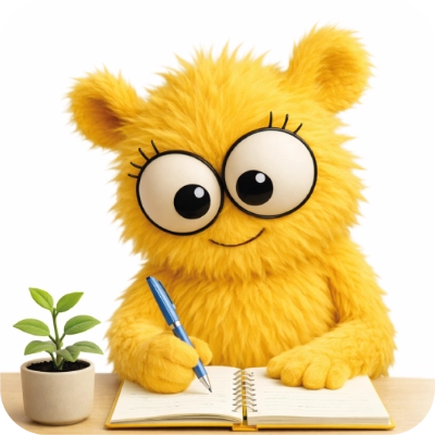 Mino mit Notizbuch