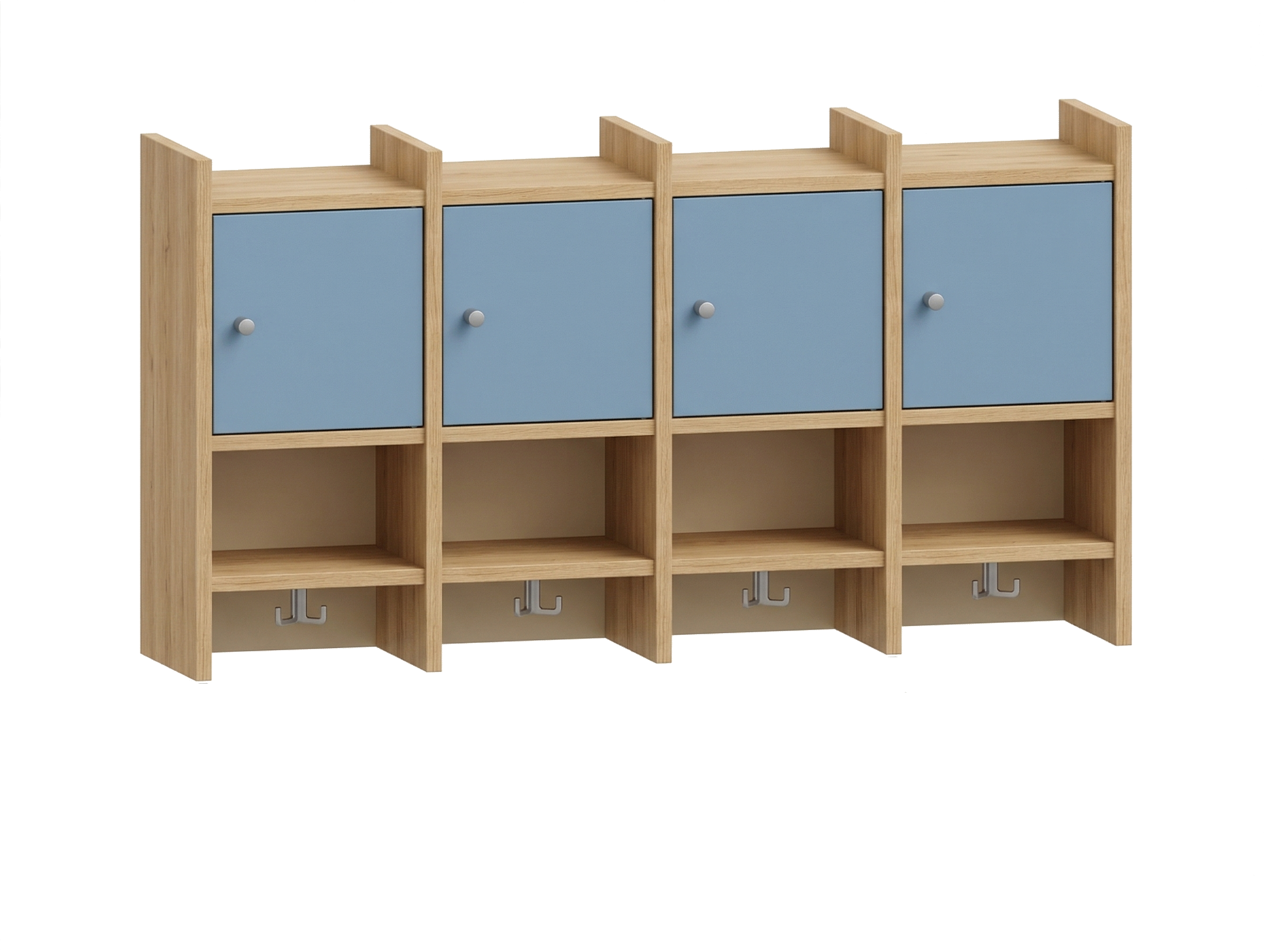 Garderobenablage | 4 Plätze, Tür rechts inkl. Zusatzhaken - Basic | 122 x 66 x 25 cm