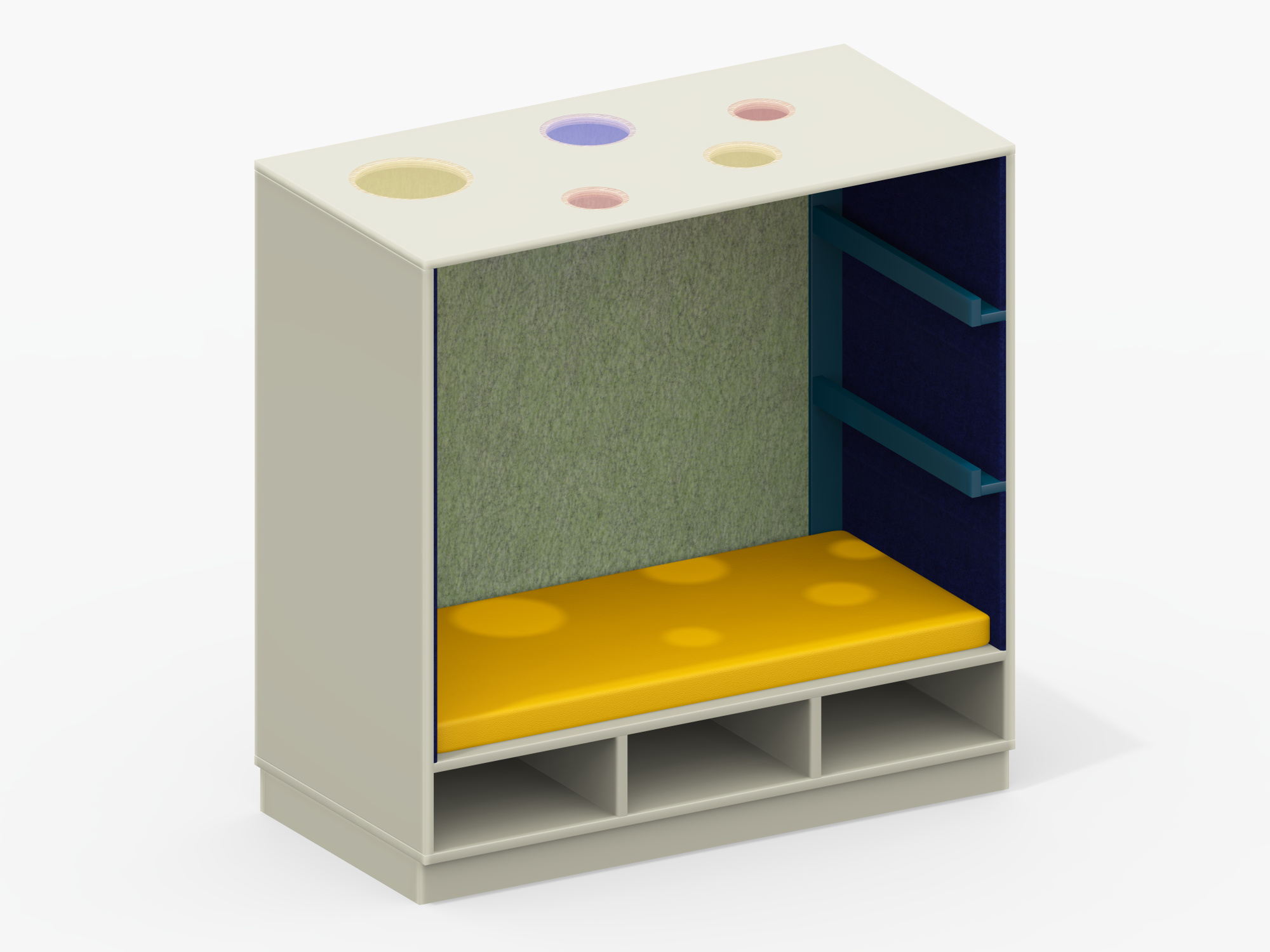 Rückzugsnische zum Sitzen mit Bilderleiste und Polster basic | 120 x 121 x 60 cm