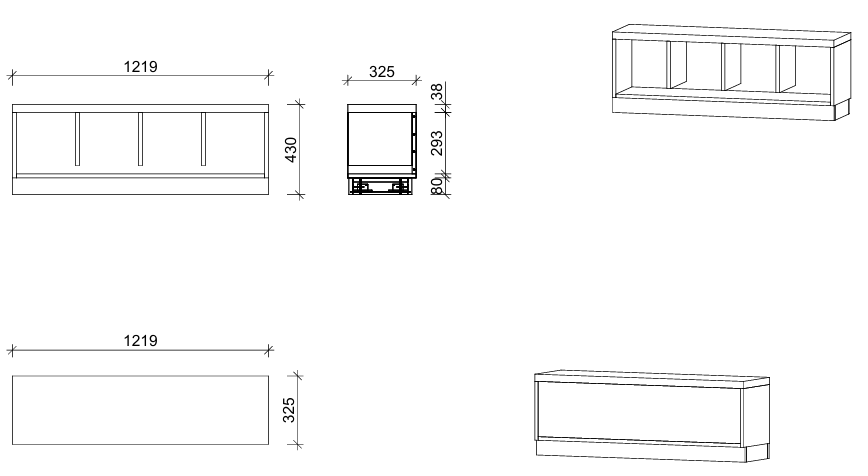 Garderobenbank | mit Sockel -  4 Plätze | 122 x 43 x 33 cm