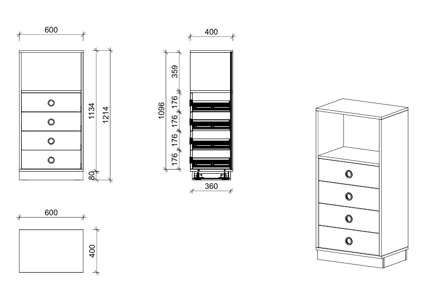Schrank | mit Schubladen und Regal, 3 OH - Smart | 60 x 121 x 40 cm