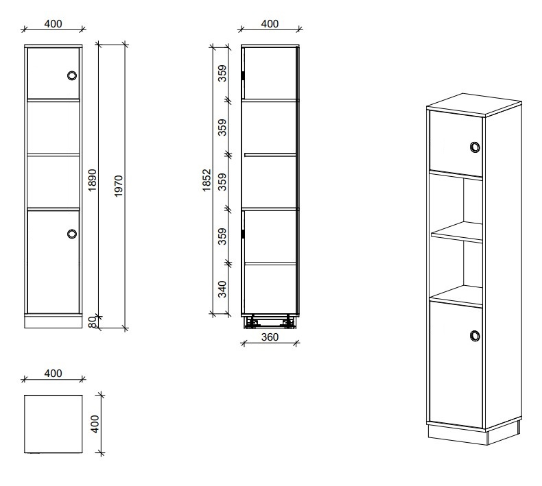 Schrank | Türen links und offene Fächer, 5 OH - Smart | 40 x 197 x 40 cm