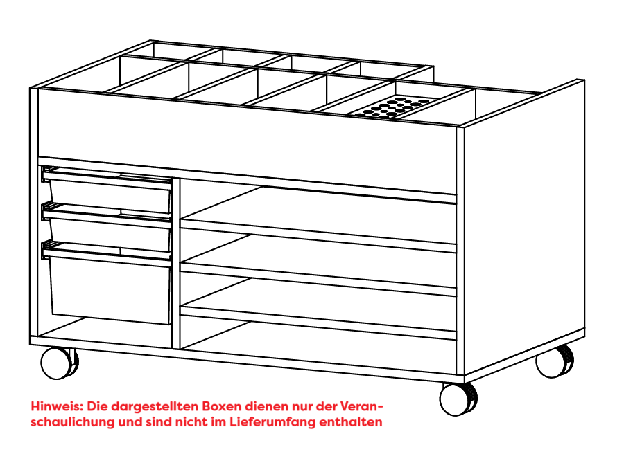 Materialwagen | mit Einsatz für Gratnells Boxen, Papierfach und Stifthalter - basic | 104 x 65 x 60 cm