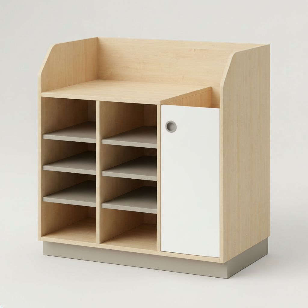 Wickelregal | mit 6 Fachböden und Aufstigehilfe | 104 x 109 x 70 cm