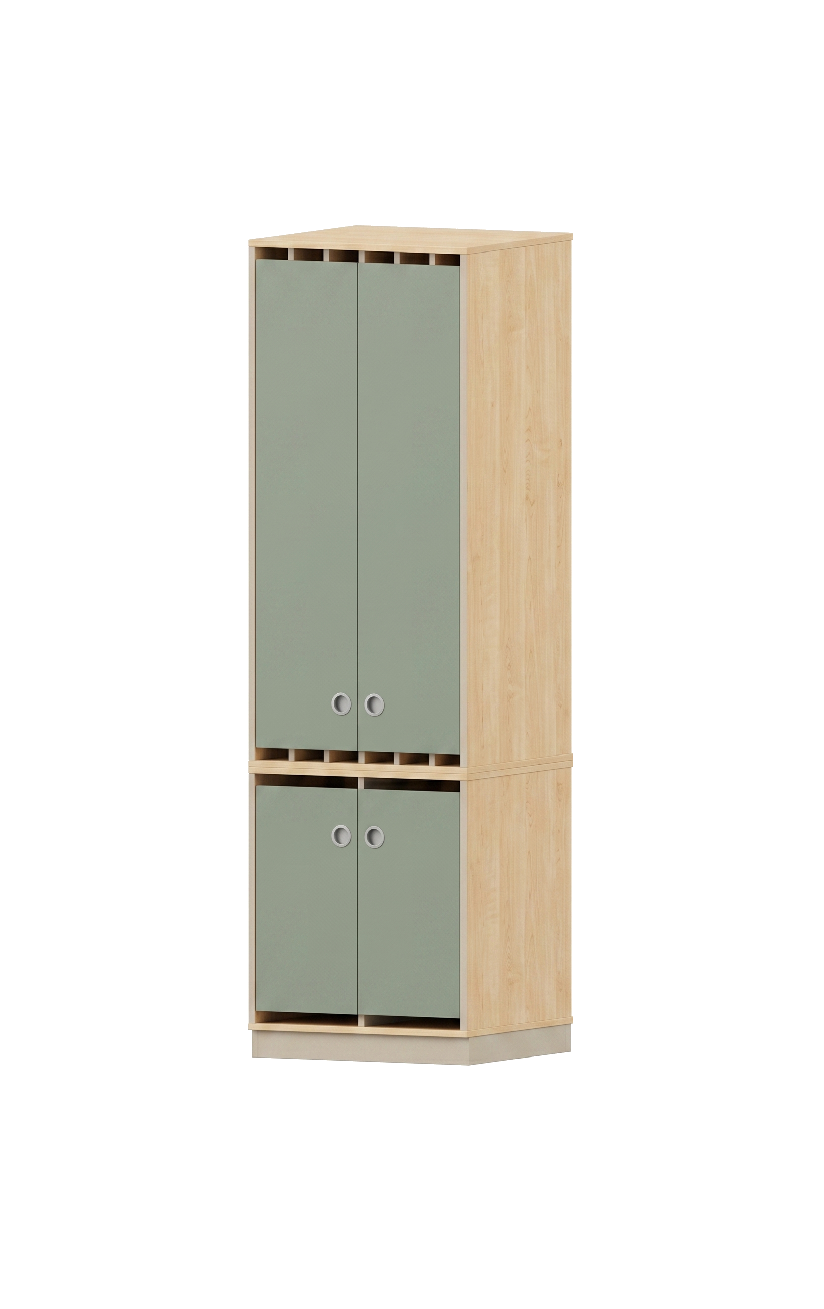 Bettzeugschrank Set | 6 Bettzeugfächer, 6 Liegepolsterfächer inkl. Trennwände, geschlossen | 70 x 235 x 67 cm